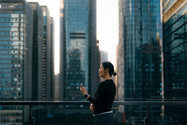 cityscape featuring a woman